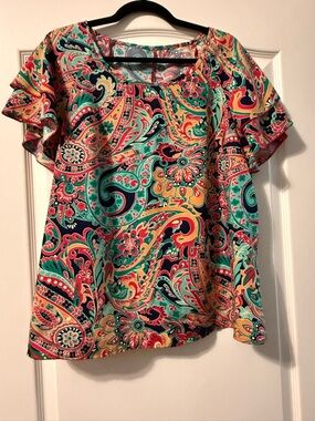 SHEIN Multicolor Paisley Flutter-Sleeve Blouse